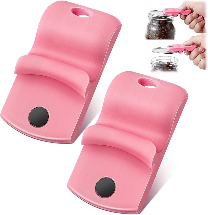 2 Pack Canning Jar Opener with Magnets, Mason Jar Opener For Canning Lids, Regular and Wide Mouth Lids, Powerful Magnet for Easy Refrigerator Storage, Releases Vacuum Seal– Patent Pending(Pink)