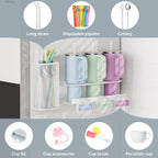 Magnetic Cup Holder For Stanley 20/30/40oz - 2 Pack Tumbler Organizer for Stanley - Water Bottle Organizer for Fridge with Straw Basket & 6 Hooks for Tumbler Cup Lids Accessories Organization White