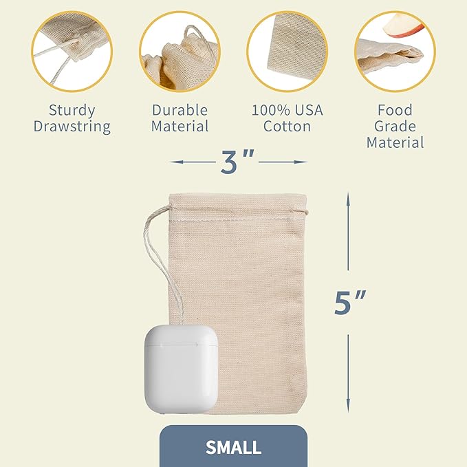 Celestial Gifts Muslin Bags - Drawstring - Small 50pcs - 3x5, Reusable Tea Bags, Jewelry Gift, Spice and Cotton Gift Sachet - 100% Cotton - Made in USA - (Natural Hem & Drawstring)