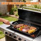 23" x 16" Cast Iron Nonstick Grill Griddle for Gas & Charcoal Grills, Flat Top BBQ Griddle Plate with Grease Groove & Removable Handle, Universal Fit for Outdoor & Home Cooking, Tailgating
