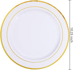 bUCLA 30PCS White and Gold Plastic Dinner Plates Disposable - 10.25inch Premium White Gold Rim Plates, Ideal for Wedding, Party & Thanksgiving
