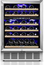 ORYMUSE 24 Inch Wine Cooler Refrigerator, 46 Bottle Dual Zone Wine Fridge with Stainless Steel Glass Door, Adjustable Shelves, Upgraded Compressor, Built-In Freestanding for Home, Bar, Kitchen