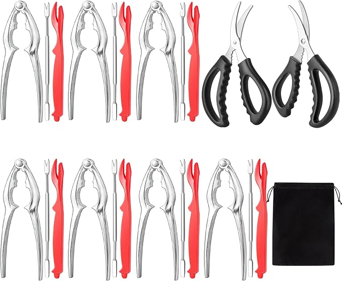 suoundey Seafood Cracker Tool Set With Lobster Sheller Stainless Steel Crab Crackers Crab Leg Fork Seafood Scissors And Storage Bag, Crab Leg Pick Utensils Set Crab Eating Tools (24Pcs)