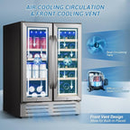24 Inch Beverage Refrigerator Undercounter, Dual Zone Wine and Beverage Cooler, Large Capacity for Beer Wine Drink with Built-In Warm Light, Ideal for Home Kitchen Bar Office