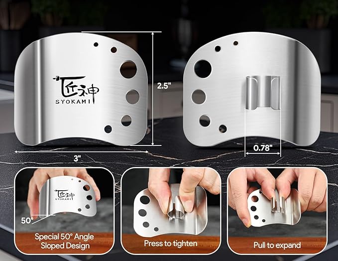 Finger Guards for Cutting Food, Protects Women’s Fingers and Nails, Ideal Gift for Her, Mom or Wife, 2 Stainless Steel Finger Protectors with Herb Stripper, Adjustable Size