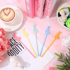 JarThenaAMCS 50 Pcs Easter Bunny Drink Stirrers Pastel Rabbit Plastic Swizzle Sticks Reusable Cocktail Stir Sticks for Coffee Tea Hot Cocoa Beverage Bar Home Party Supplies