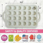 1-Pack - Silicone Mini Muffin Pan – 24-Cup, Nonstick Silicone Muffin Pans for Baking with Metal-Reinforced Handles, – BPA-Free Muffin Tin Tray for Mini Cupcakes & Snacks – Dishwasher Safe, Cream