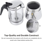 Geesta Premium Crystal Glass-Top Stovetop Espresso Moka Pot - 4/6/ 9 Cups - Stainless Steel Coffee Maker- 240ml/8.5oz/6 cup (espresso cup=40ml)