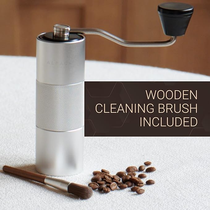 Premium Manual Coffee Grinder for Espresso, Pour Over & French Press with Stainless Steel Conical Burr, Precision Adjustable Hand Grinder, Compact Travel Size - by Alpaca Ventures