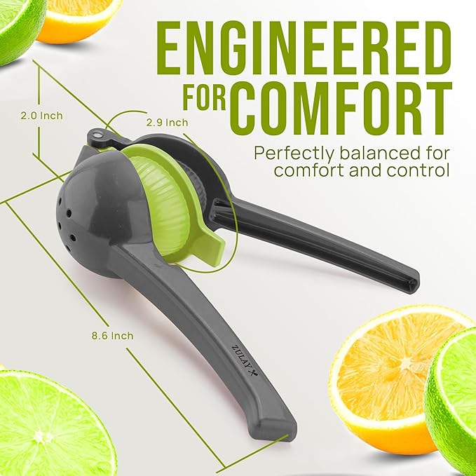 Zulay Kitchen Metal 2-in-1 Lemon Squeezer - Sturdy Max Extraction Hand Juicer Lemon Squeezer Gets Every Last Drop - Easy to Clean Manual Citrus Juicer - Easy-Use Lemon Juicer Squeezer - Gray/Lime