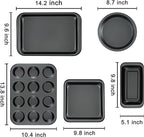 mobzio Kitchen 5-Piece Nonstick Bakeware Set - Round/Square Cake Pans, Muffin Pan, Loaf Pan, Roast Pan & Baking Sheets