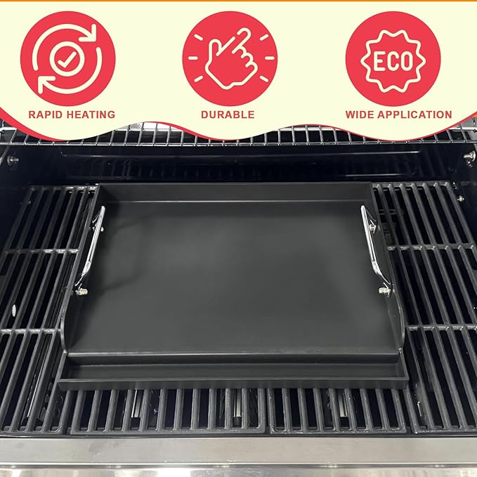 Universal Carbon Steel Griddle for Gas Grill/Kitchen Stove Top, Large Griddle Pan for Camp Camping,Tailgating and BBQ Accessories, Plancha Para Cocinar, 25" x 16" Stove Top Skillet Pan, Gift for men