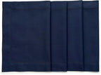 Solino Home Navy Blue Placemats Set of 4 - Cotton Linen Hemstitch Placemats 14 x 19 Inch for Winter, New Year