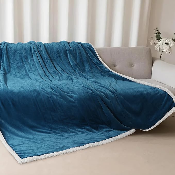 Electric Heated Blanket Throw Size - 50"x60", Soft Flannel Heating Blanket, 4 Heating Levels, 3 H Auto Shut Off, Breathable Warm and Washable for Sofa, Lake Blue