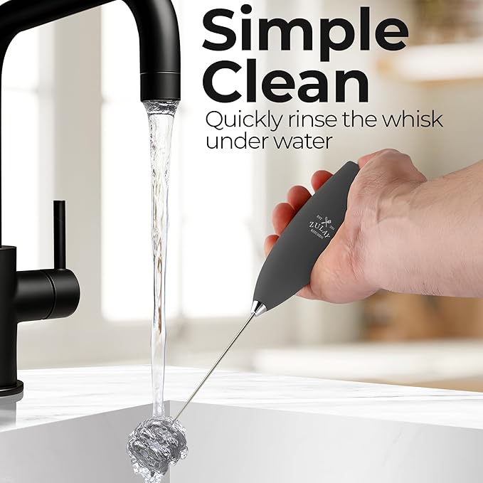 Zulay Kitchen Patented Tornado Triple Whisk Milk Frother with 4 Duracell Batteries – Handheld Foam Maker for Coffee, Lattes, Matcha & Hot Chocolate – Rich, Creamy Froth in Seconds - Onyx Gray