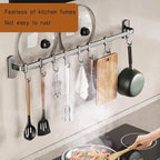 Utensil Hooks Kitchen Rail with Hooks Kitchen Hooks for Utensils Utensil Holder Wall Utensil Rack Kitchen Hooks,Black,45cm