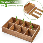 DRASTAR Acacia Wooden Tea Bag Organizer with 8 Slots, Sugar Packet Holder and Tea Bag Caddy Box for Countertop