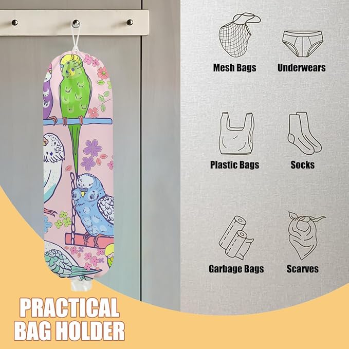 Parrot Plastic Bag Holder, Wall Mount Grocery Bag Holder, Plastic Storage bag, Pull Rope Free Adjustment, Plastic Bag Holders for Grocery Bags, Plastic Bag Dispenser for Home Kitchen