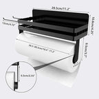 DELITON Magnetic Paper Towel Holder for Fridge - Black Paper Towel Roll Holder with Shelf for Grill Strong Magnetic Heavy Duty, Kitchen Refrigerator Organization Spice Rack with 2 Hooks No Drill