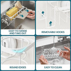 TAILI Sponge Holder with Strong Suction Cup, 4-in-1 Rustproof Sink Organizer - Sink Caddy Holds Sponges, Brushes, Stoppers & Scrapers -White