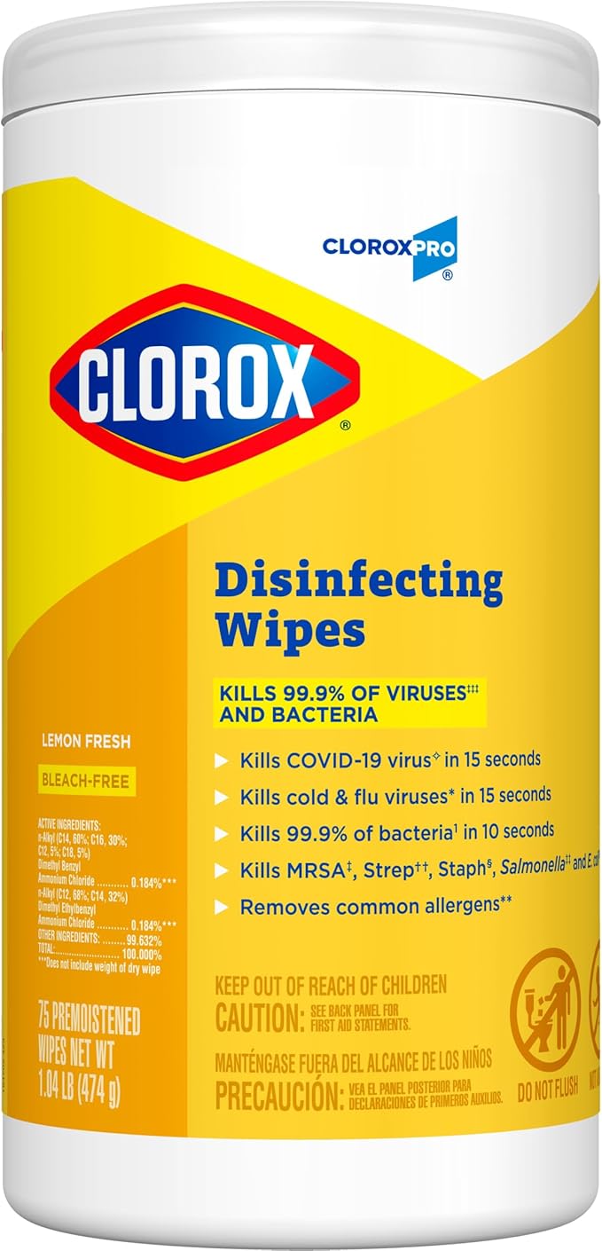 CloroxPro Clorox Disinfecting Wipes, Lemon Fresh, 75 Count, Pack of 6 (Package May Vary)