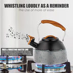Tea Kettle -3.0 Quart Whistling Tea Kettle for Stove Top Stainless Steel Tea Pot Stovetop Food Grade Water Kettle with Wood Pattern Handle for Coffee/Tea/Milk Kettle Pot -Black