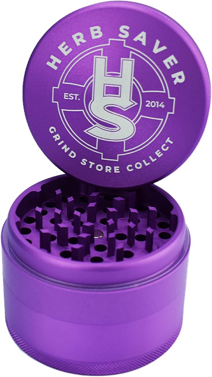 HerbSaver 2.5 Inch Aluminum Spice Grinder – Manual Kitchen Grinder with Sharp Teeth, Magnetic Lid, Matte Finish for Pepper, Salt and Seasonings (Purple)