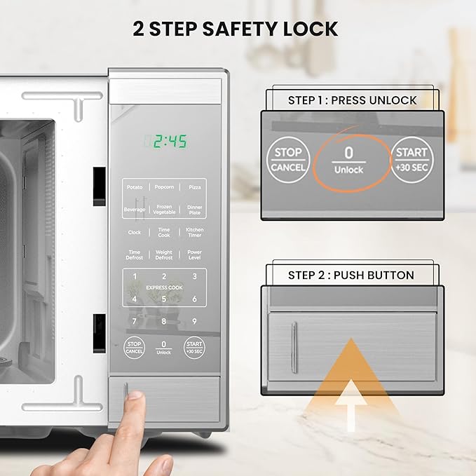 Total Chef 0.9 Cu Ft Microwave Oven – Compact Countertop Microwave, Small Stainless Steel Kitchen Appliance with Digital Touch, Pre-Set Functions, 10.6” Turntable, 900 Watt, Microondas Pequeños