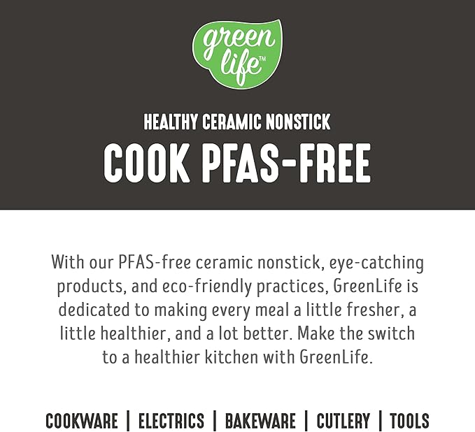 GreenLife Soft Grip Diamond Healthy Ceramic Nonstick 11" Griddle Pan, PFAS-Free, Dishwasher Safe, Black