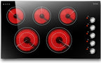 Karinear 36" Electric Cooktop 5 Burners, Knob Control Electric Stove Top, 9 Power Levels, Residual Heat Indicator, 8400W, 40A, 240V Hardwire(Sliver)