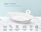 Au Gratin Baking Dishes, by Kook, Mini Casserole Dish, Set of 6, for Banana Split, Oven and Microwave Safe, Dishwasher Safe, Ceramic Dishes, Lasagna & Cobblers, Individual Serving, 12 oz (Ivory)