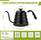Tea Kettle with Thermometer Pot Black Stovetop Tea Kettle 40oz Gooseneck Kettle Teapot Pour Over Coffee Kettle with Thermometer,1200ml,5 Cup,Black,1Pack