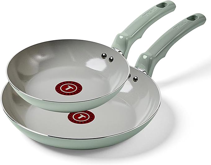 T-Fal Refresh Ceramic Nonstick Frying Pan 2-Pc Set, 8" & 10", Oven Broiler Safe up to 350°F Cookware, Ceramic Frying Pan Skillet, Pots & Pans, Mint Green