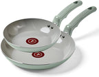 T-Fal Refresh Ceramic Nonstick Frying Pan 2-Pc Set, 8" & 10", Oven Broiler Safe up to 350°F Cookware, Ceramic Frying Pan Skillet, Pots & Pans, Mint Green