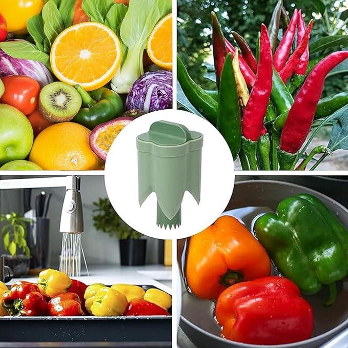 Pepper Corer Seed Remover Tool, Bell Pepper Core Cutter Deseeder, 2 in 1 Fruit & Vegetable Core Tools for Kitchen Family Camping Restaurant (Green)