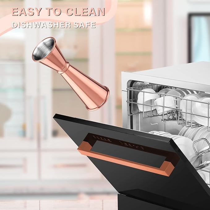 Jigger for Bartending, Briout Double Cocktail Jigger Japanese Premium 304 Food Grade Stainless Steel Jigger 2 OZ 1 OZ with Measurements Inside, Rose Gold