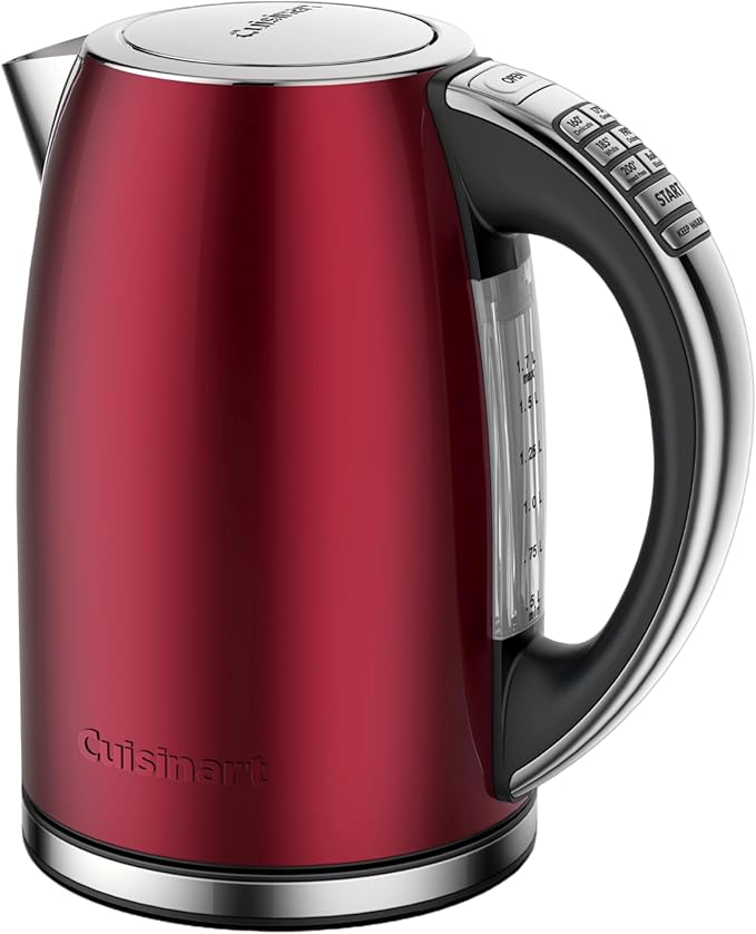 Cuisinart PerfecTemp 1.7-Liter Electric Kettle, Cordless Electric Tea Kettle, 1500W for Fast Heat-Up, 6 Preset Temperatures, 30-Minute Keep Warm, Stay Cool Nonslip Handle, Red Stainless