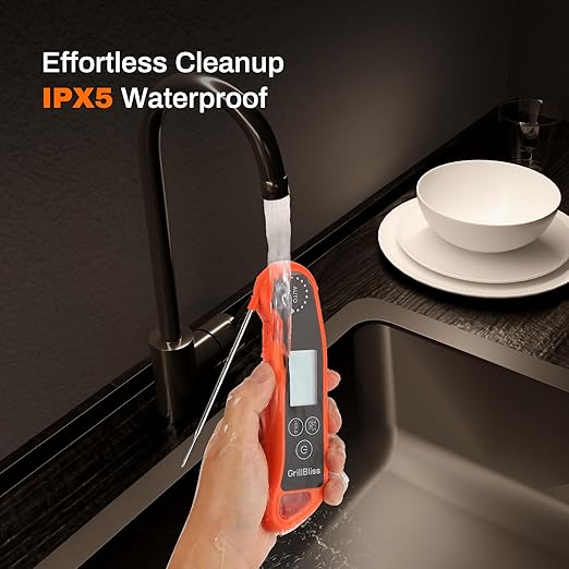 Instant Read Meat Thermometer, Meat Thermometer Digital with 0.5s Fast Reading, IPX5 Waterproof Cooking Thermometer with ±0.5℉ Accuracy, Food Thermometer for Candy, Grill, Milk, Bake, Oven and Brewing