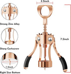 KORCCI Wine Opener, Heavy-Duty Zinc Alloy Wing Corkscrew, Premium Beer Bottle Opener, Multifunctional Wine Accessories with Ergonomic Handle and Sharp Screw, for Kitchen, Bar, Restaurant (Rose Gold)