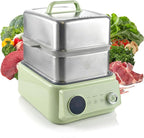10.6 QT Double-Layer steamer for cooking, 304 Stainless Steel food steamer electric with Timer & Auto Shut-Off, Fast Heating Vegetable Steamer Electric for Veggies, Seafood, Rice,BPA-Free