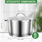 STOCKPOT Cooking Pot, Stainless Steel Stock Pot with Glass Lid, 6 Quart Soup Pot, Induction Compatible, Dishwasher Safe