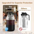 Cold Brew Coffee Maker, 64oz Mason Jar Pitcher with Stainless Steel Filter, Leak-Proof Lid with Pour Spout & Handle, Heavy Duty Glass Iced Coffee Tea Brewer with Protective Silicone Sleeve-Black