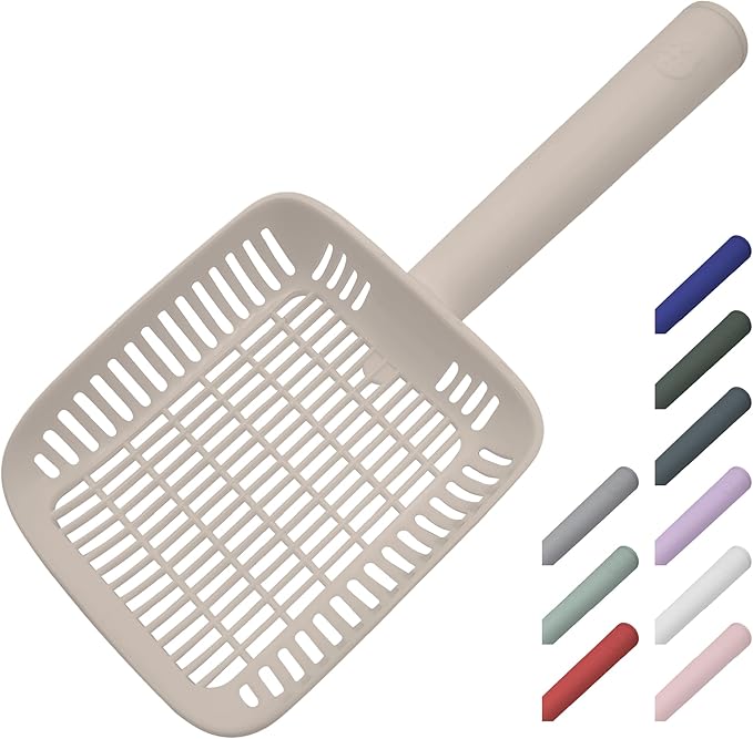 TypeC Cat Litter Scoop - Small Holes (0.11in) Big Size Scooper - Long Handle & Easy Cleaning - Hanger for Litter Box