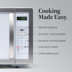 Farberware 1.1 Cu. Ft. Countertop Microwave Oven – 1000 Watts Power, Auto Cook Settings, Defrost, Easy Clean and Child Safety Lock - White Platinum