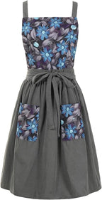 Pinknoke Vintage Pinafore Apron Dress for Women with Pockets Cute Floral Chef Aprons for Kitchen Cooking Baking Gardening