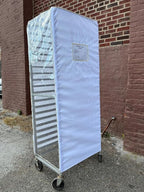Bakery Food Pan Sheet Rack Cover – Heavy Duty Zippered Bun Pan Rack Cover – Long-lasting Use Durable Cover – Made in USA (White Waterproof Nylon with 2 Zippers (Large Pocket), 23"W x 28"L x 61"H)