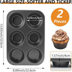 Jumbo Muffin Pan 6 Cup Cupcake Tin Nonstick, 2PCS Durable Large Baking Pan for Big Muffins & Cupcakes, Easy Clean Carbon Steel Giant Muffin Tin for Oven Use, Parties