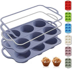2 Packs 6 Cups Silicone Muffin Pan with Metal Reinforced Frame Jumbo Size Cupcake Pan Tray Egg Bites Silicone Circle Round Cookie Molds Muffin Tin Tall Tart Pans Baking Sheet Breakfast Sandwiches