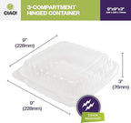 CIAO! 9"x9"x3" 3 Compartment PP Plastic Clear Hinged Container for Take Out (Case of 150)