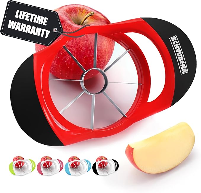SCHVUBENR 3.5 Inch Apple Slicer - Professional Apple Cutter - Stainless Steel Apple Corer - Super Sharp Apple Slicer and Corer - Apple Tool with 8 Sharp Blades(Red)